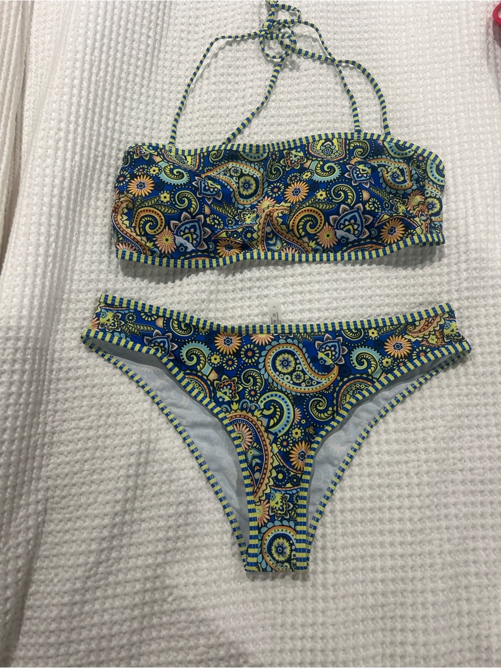 Women’s Blue Paisley Bandeau Bikini Set - Strap Option